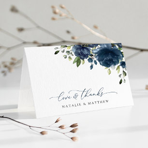 Navy Blue Flowers, Greenery, Boho, Floral Wedding Thank You Card