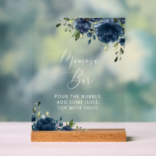 Navy Blue Flowers, Greenery, Boho, Momosa Bar Acrylic Sign