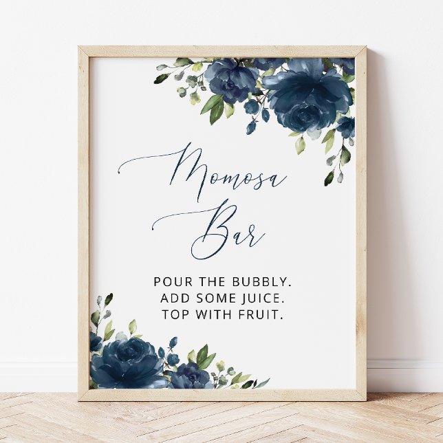 Navy Blue Flowers, Greenery, Boho, Momosa Bar Poster (Creator Uploaded)