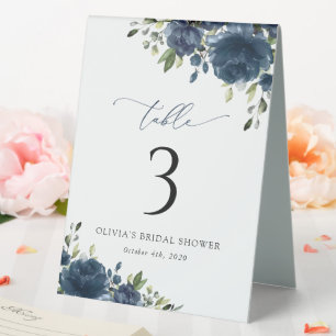 Navy Blue Flowers, Greenery, Boho, Table Numbers