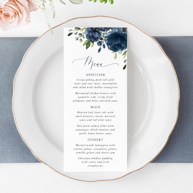 Navy Blue Flowers, Greenery, Bridal Shower Menu (Creator Uploaded)