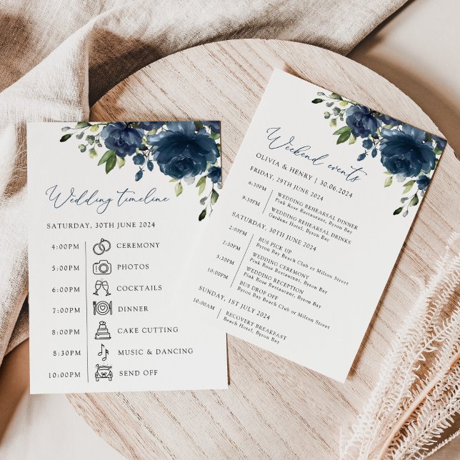 Navy Blue Flowers, Greenery, Wedding Timeline (Creator Uploaded)