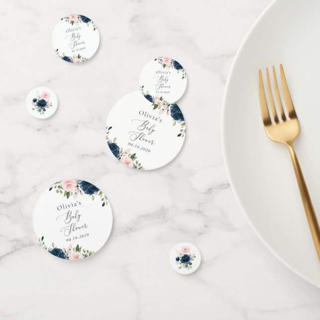 Navy Blue Flowers, Pink Flowers, Baby Shower Confetti (Group)