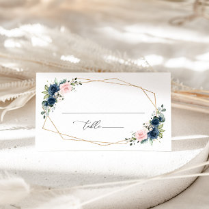 Navy Blue Flowers, Pink Flowers, Bridal Shower Place Card