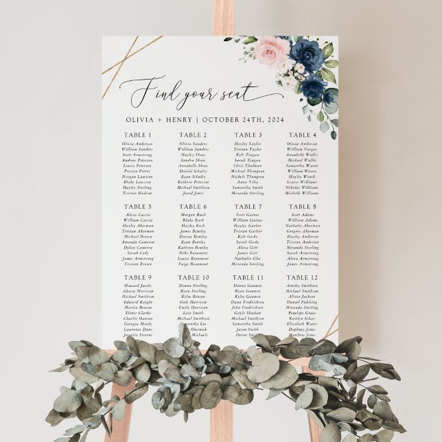 Navy Blue Flowers, Pink Flowers, Seating Chart (Creator Uploaded)