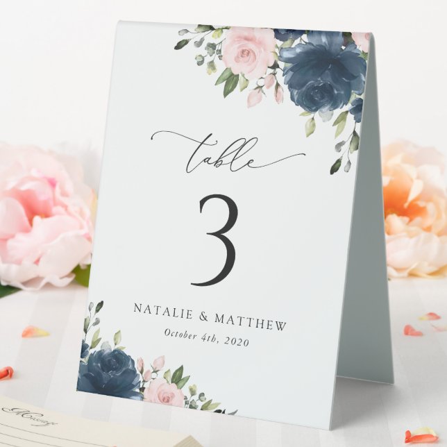 Navy Blue Flowers, Pink Flowers, Table Numbers (In SItu (Wedding))
