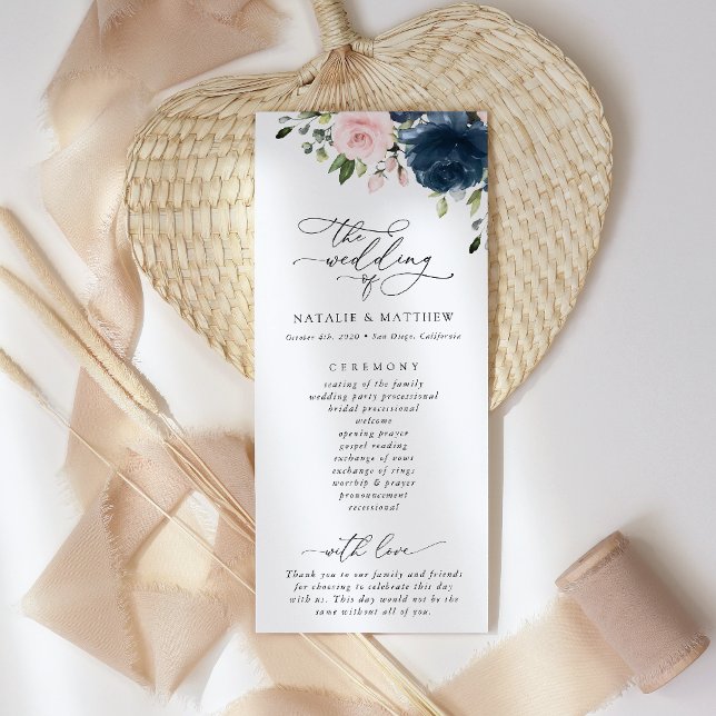 Navy Blue Flowers, Pink Flowers, Wedding Program (Creator Uploaded)