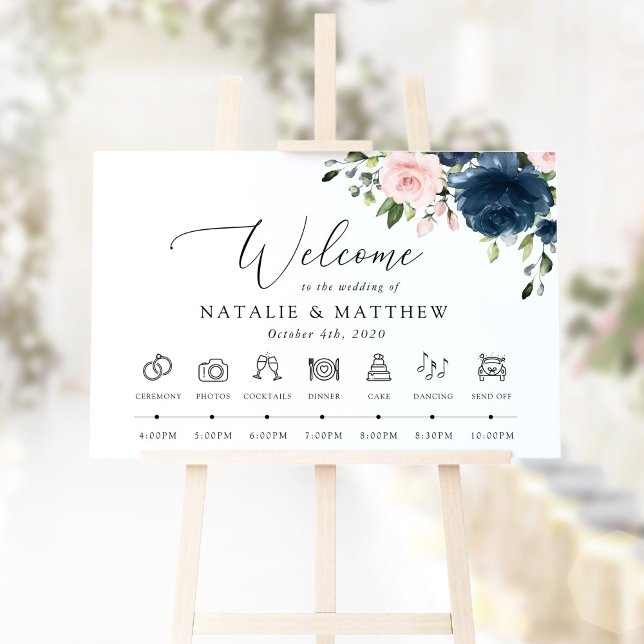 Navy Blue Flowers, Pink Flowers, Wedding Timeline Poster (Creator Uploaded)