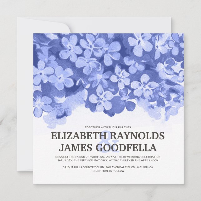 Navy Blue Flowers Wedding Invitations (Front)