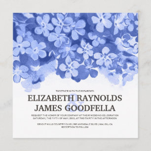 Navy Blue Flowers Wedding Invitations