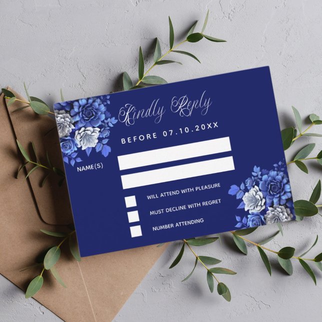Navy blue flowers wedding response RSVP Card (Creator Uploaded)