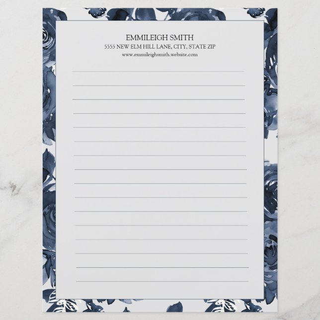 Navy Blue Flowers White 2 Sided Lined (Front)