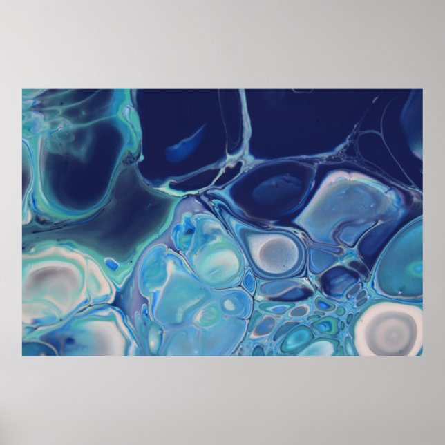 Navy Blue Fluid Abstract Modern Marble Swirl Art Poster (Front)