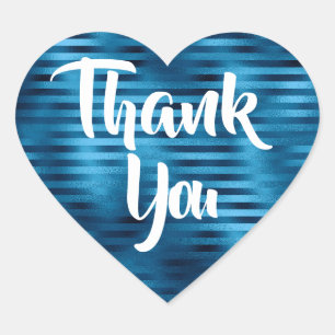 Navy Blue Foil Stripes Thank You Heart Sticker