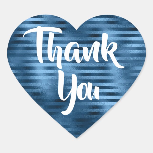 Navy Blue Foil Stripes Thank You Heart Sticker (Front)
