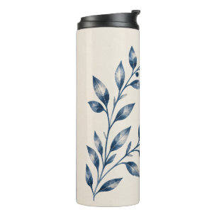 Navy Blue Foliage Minimalist Thermal Bottle