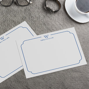 Navy Blue Formal Chic Family Monogram Ornate Frame Card