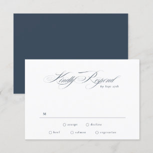 Navy Blue Formal Elegant Calligraphy Wedding RSVP Card