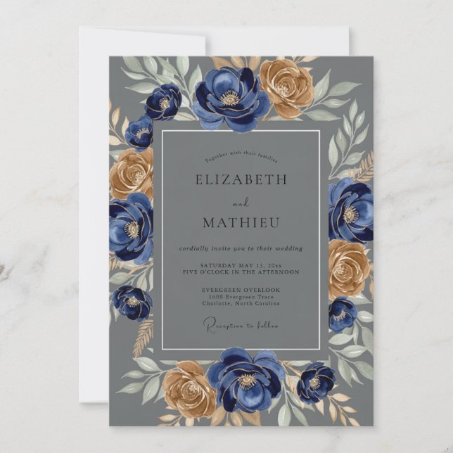 Navy Blue Formal Winter Wedding Invitation (Front)