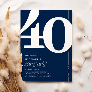 Navy Blue Forty 40th Birthday Party Invitations