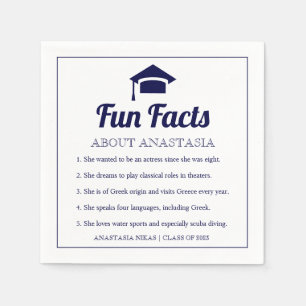 Navy blue Fun Facts class of 2022 graduation cap Napkin
