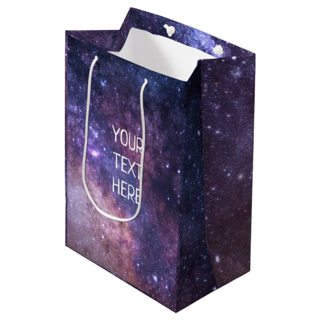 Navy Blue Galaxy Starry Night Stars Modern  Medium Gift Bag (Front Angled)