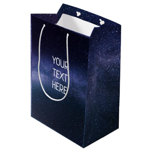 Navy Blue Galaxy Starry Night Stars Modern  Medium Gift Bag (Back Angled)