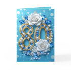 Navy Blue Gems & Gold Pearl 80th Birthday Greeting