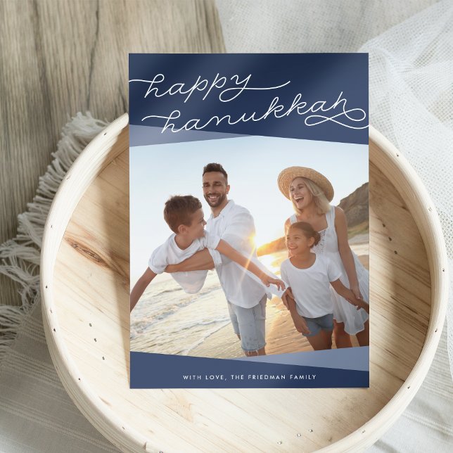 Navy Blue Geo Script | Hanukkah Photo Holiday Card (Creator Uploaded)