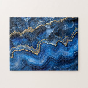 Navy Blue Geode Slice with Gold Veins Jigsaw Puzzle