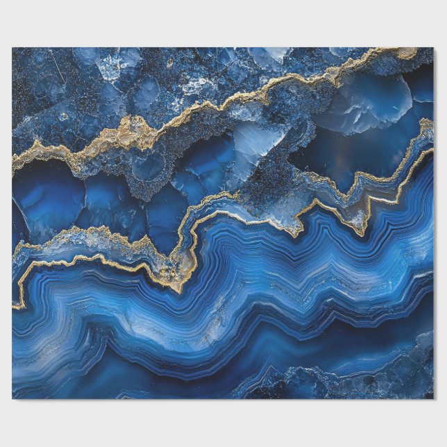 Navy Blue Geode Slice with Gold Veins Wrapping Paper (Flat)