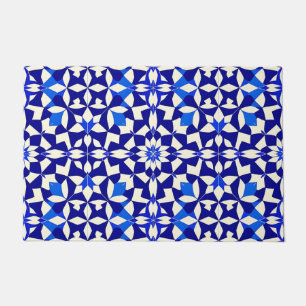 Navy Blue Geometric Floral Pattern Doormat