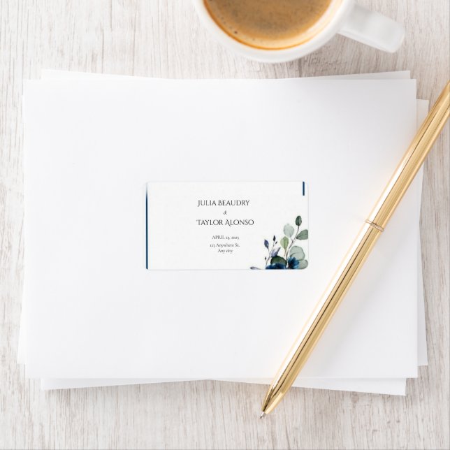 Navy Blue Geometric Floral Wedding  Label (Insitu)