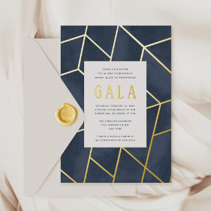 Navy Blue Geometric Gala Gold Foil Invitation