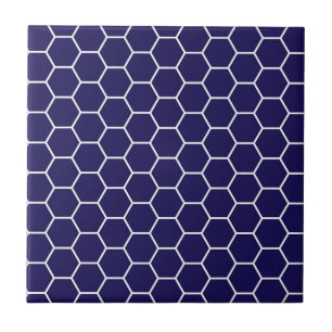 Navy Blue Geometric Honeycomb Hexagon Pattern Tile