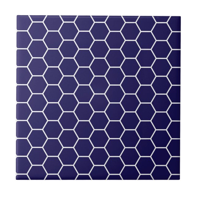Navy Blue Geometric Honeycomb Hexagon Pattern Tile (Front)