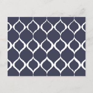 Navy Blue Geometric Ikat Tribal Print Pattern Postcard