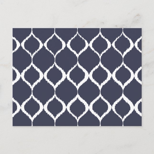 Navy Blue Geometric Ikat Tribal Print Pattern Postcard (Front)