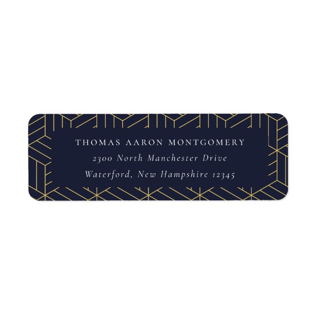 Navy Blue Geometric Pattern Address Return Address Label (Front)