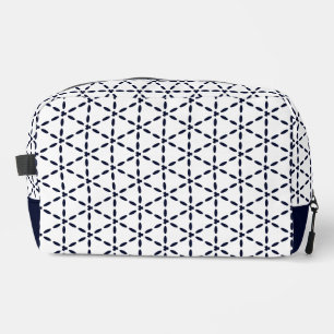 Navy Blue Geometric Pattern on White Dopp Kit