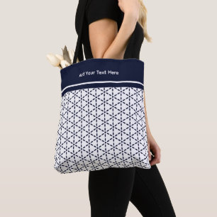 Navy Blue Geometric Pattern on White Tote Bag