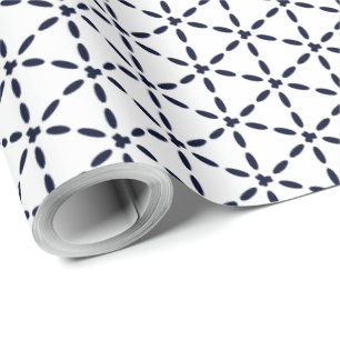 Navy Blue Geometric Pattern on White Wrapping Paper