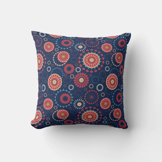 Navy Blue Geometric Pattern Throw Pillow  (Front)