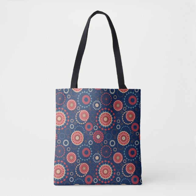 Navy Blue Geometric Pattern Tote Bag  (Front)