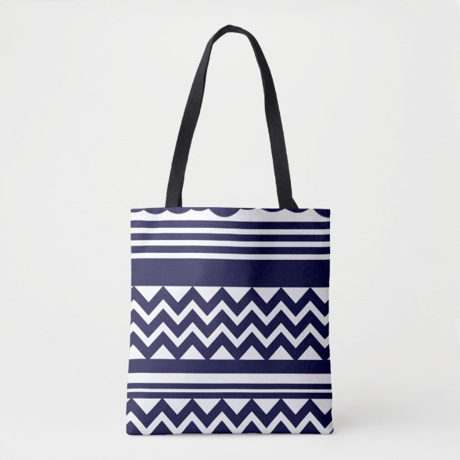 Navy Blue Geometric Pattern Tote Bag (Front)