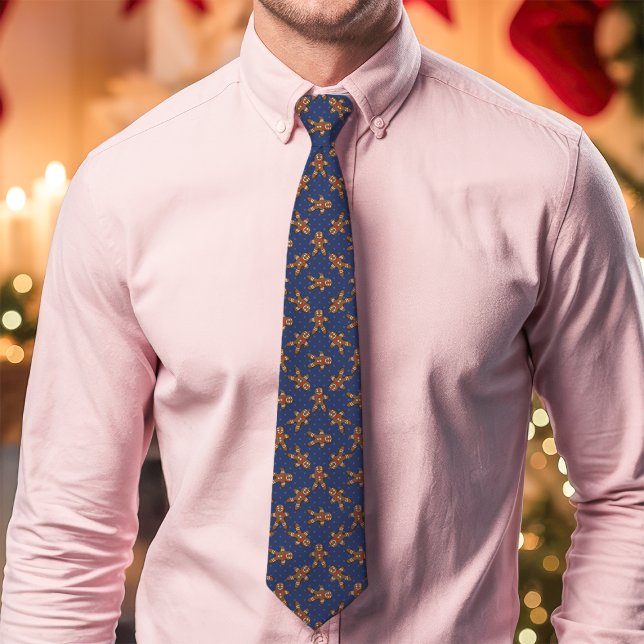 Navy Blue Gingerbread Man Polka Dot Christmas Tie (Creator Uploaded)