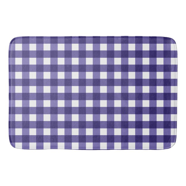 Navy blue gingham bath mat (Front)