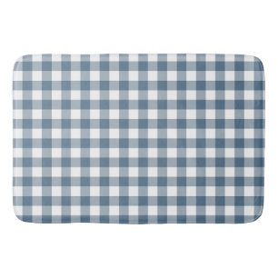 Navy Blue Gingham Buffalo Check Plaid Bath Mat