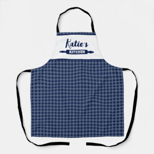 Navy Blue Gingham Custom Apron