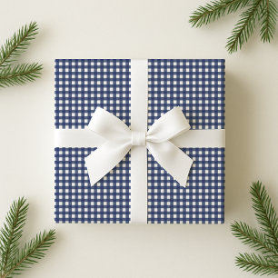 Navy Blue Gingham Holiday Wrapping Paper